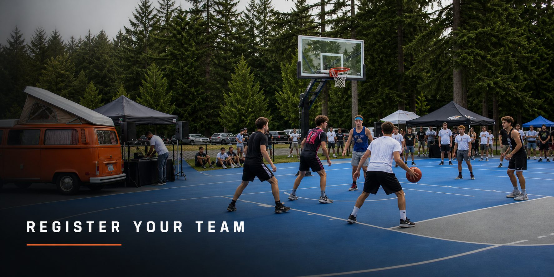 Players and spectators at the South Whidbey 3v3 basketball tournament
